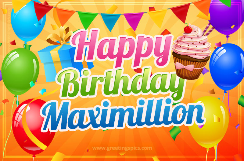 Happy Birthday Maximillion eCard with gift box and cupcake