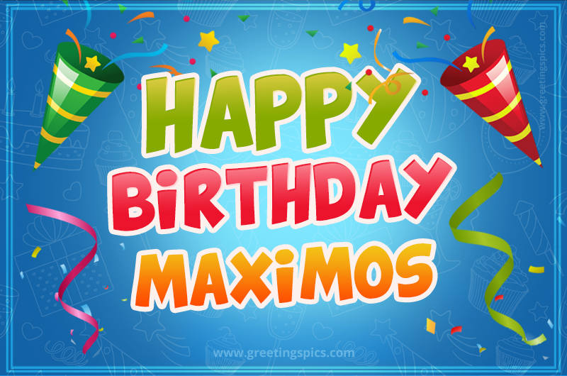 Happy Birthday Maximos picture with confetti and party poppers