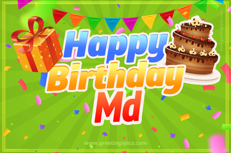 Happy Birthday Md picture with flags, chocolate cake and gift box