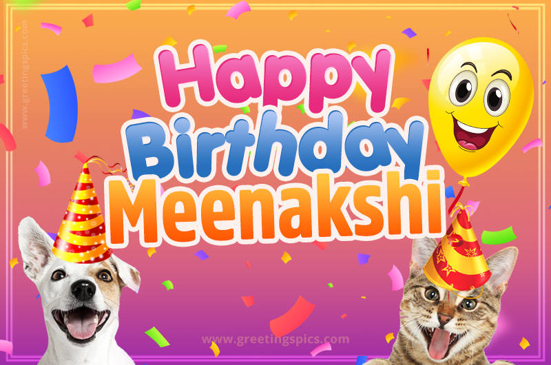 Happy Birthday Meenakshi Funny Image with cat and dog