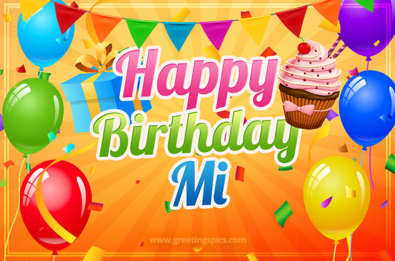 Happy Birthday Mi eCard with gift box and cupcake