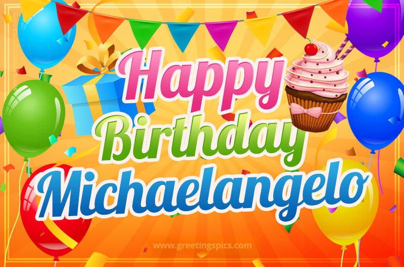 Happy Birthday Michaelangelo eCard with gift box and cupcake