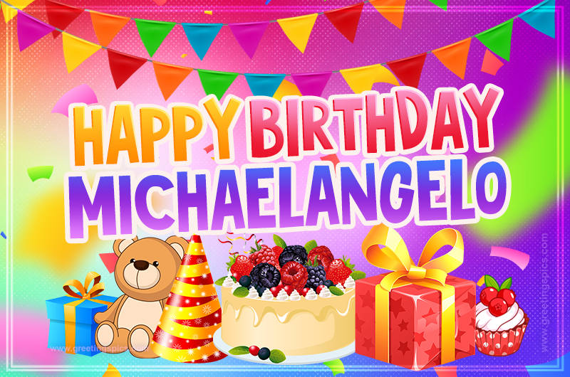 Bright card with Wishes for a Happy Birthday for Michaelangelo