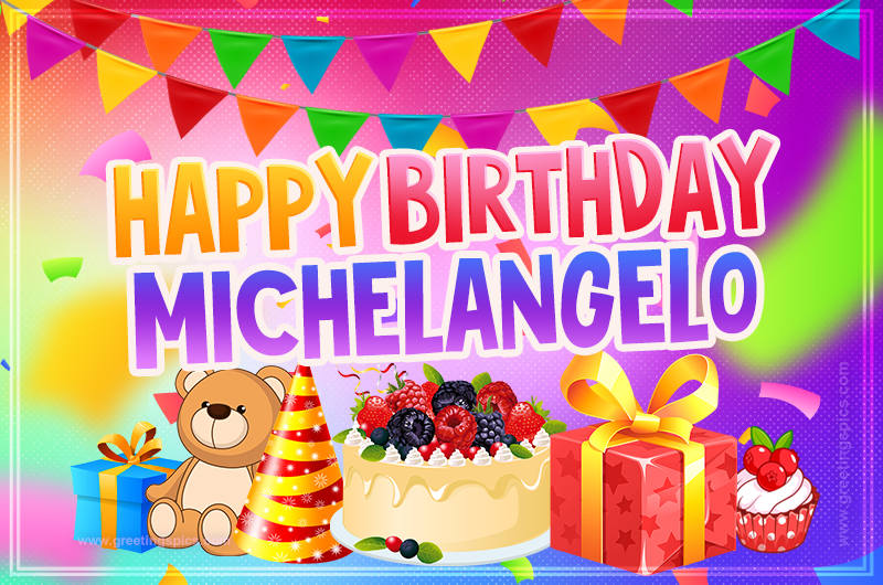 Bright card with Wishes for a Happy Birthday for Michelangelo