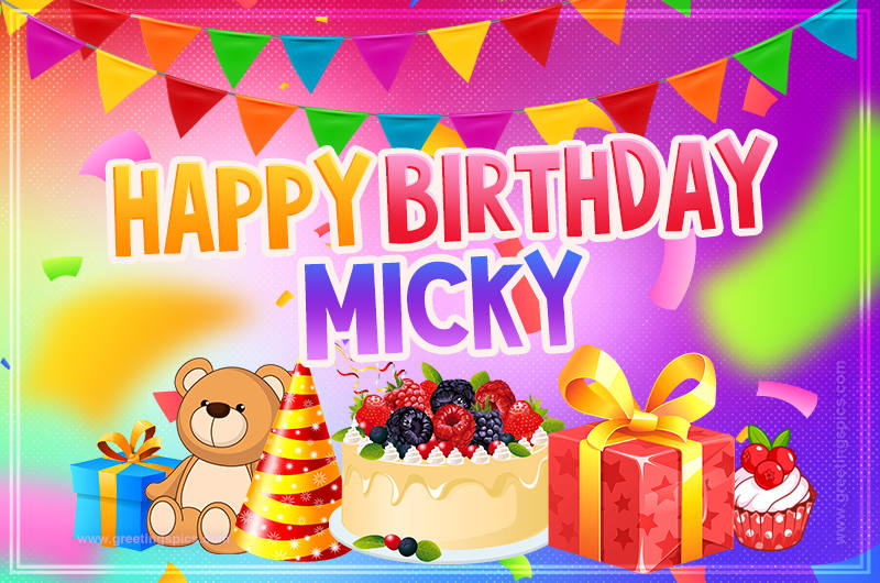 Bright card with Wishes for a Happy Birthday for Micky