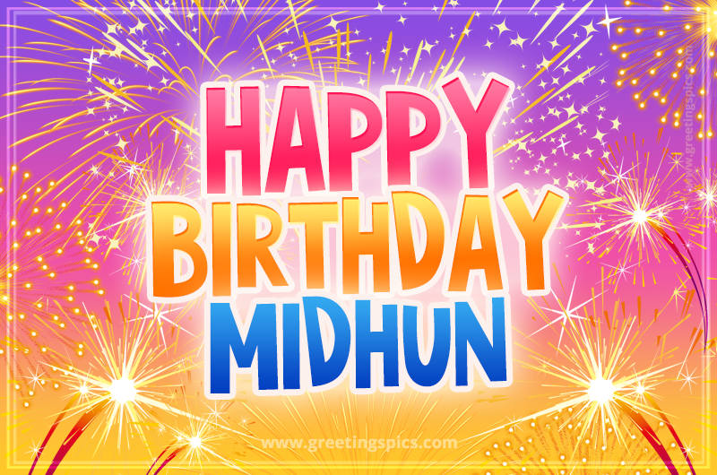 Happy Birthday Midhun Picture with fireworks