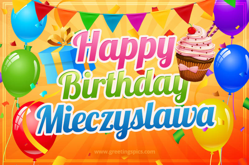 Happy Birthday Mieczyslawa eCard with gift box and cupcake