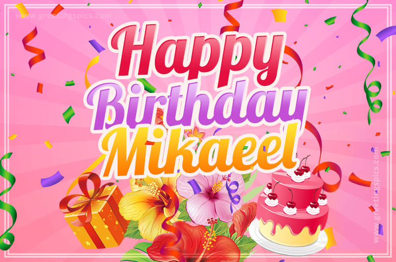 Beautiful Birthday Card for Mikaeel with pink background