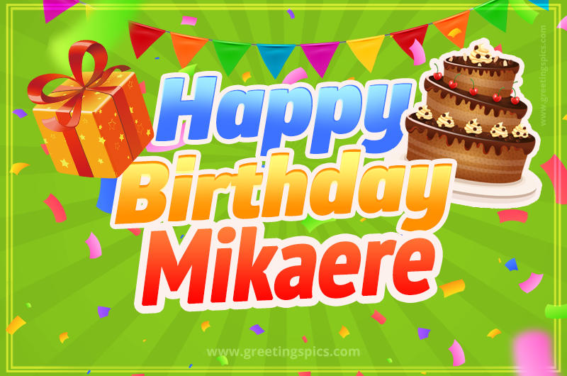 Happy Birthday Mikaere picture with flags, chocolate cake and gift box