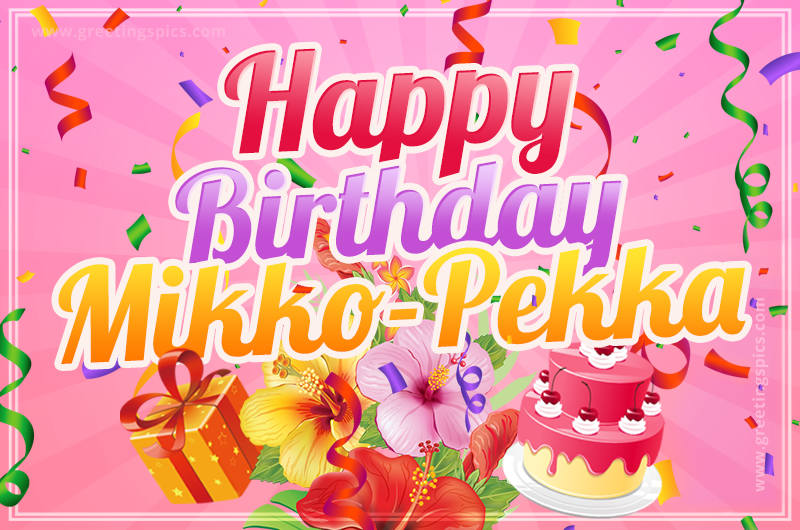 Beautiful Birthday Card for Mikko-Pekka with pink background