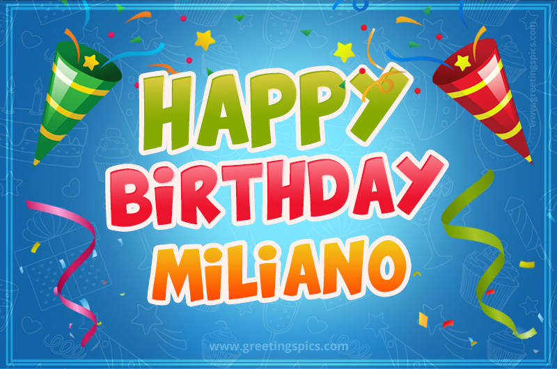 Happy Birthday Miliano picture with confetti and party poppers