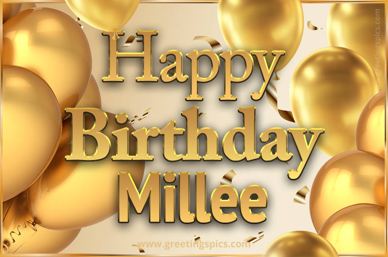 Happy Birthday Millee Card with golden confetti and balloons