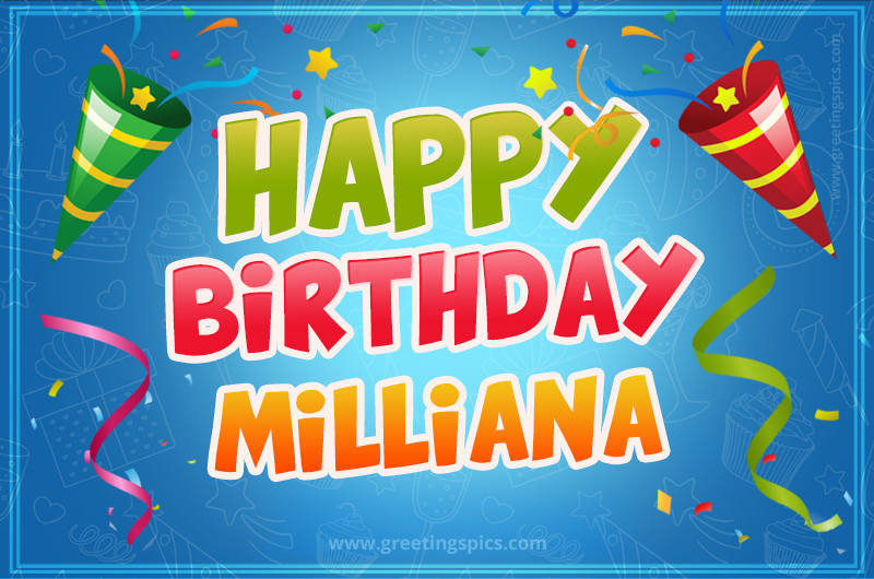 Happy Birthday Milliana picture with confetti and party poppers