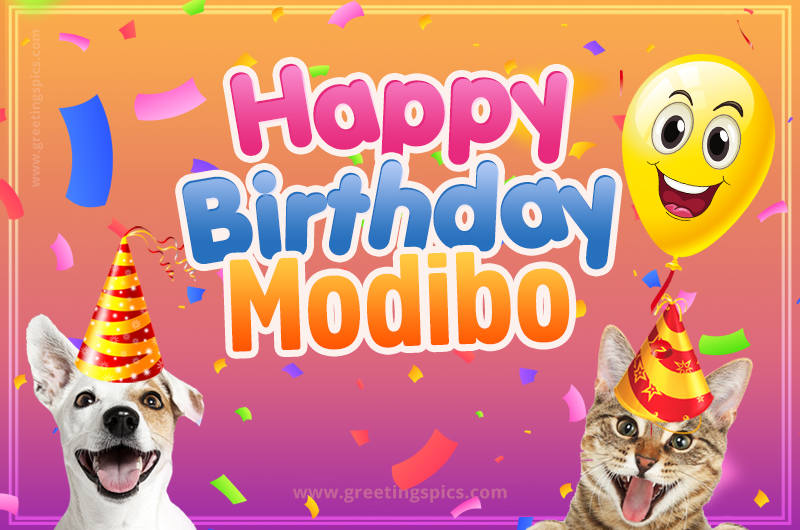 Happy Birthday Modibo Funny Image with cat and dog