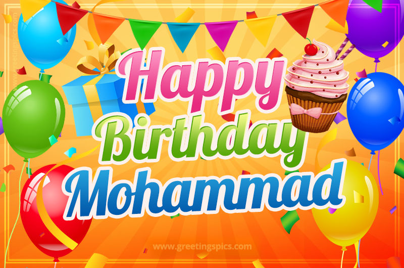 Happy Birthday Mohammad eCard with gift box and cupcake