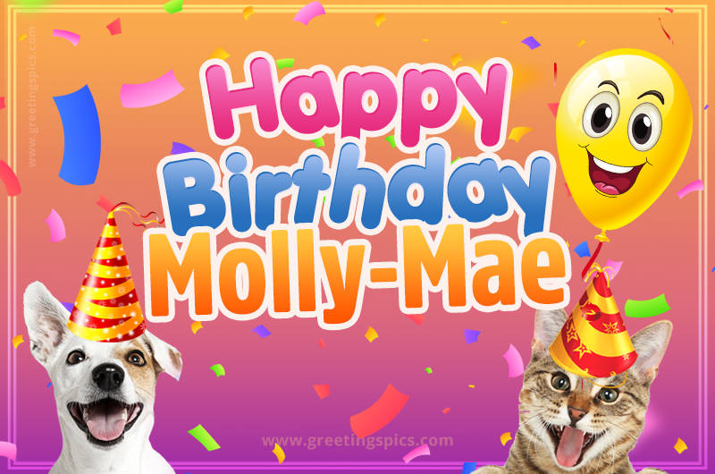 Happy Birthday Molly-Mae Funny Image with cat and dog