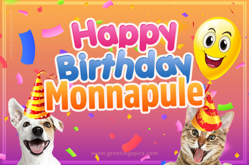 Happy Birthday Monnapule Funny Image with cat and dog