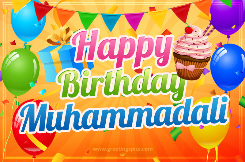 Happy Birthday Muhammadali eCard with gift box and cupcake