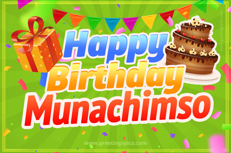 Happy Birthday Munachimso picture with flags, chocolate cake and gift box