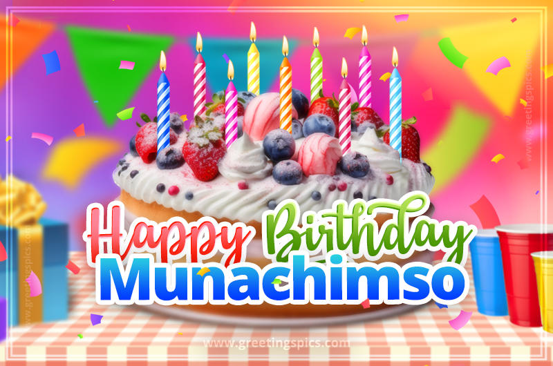 Happy Birthday Munachimso Colorful Image with fruit cake and candles