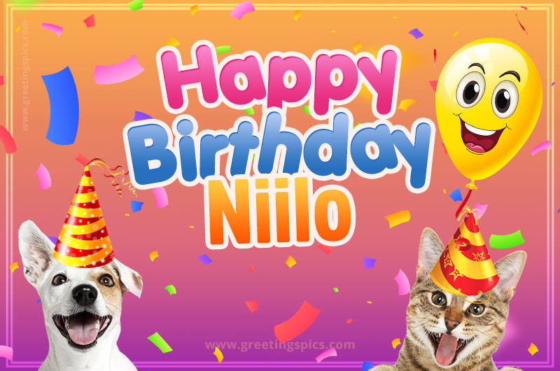 Happy Birthday Niilo Funny Image with cat and dog