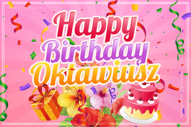 Beautiful Birthday Card for Oktawiusz with pink background