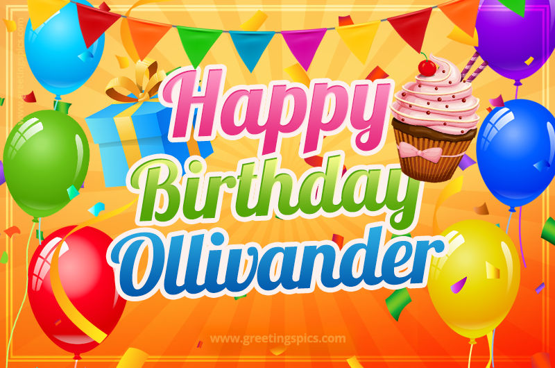 Happy Birthday Ollivander eCard with gift box and cupcake