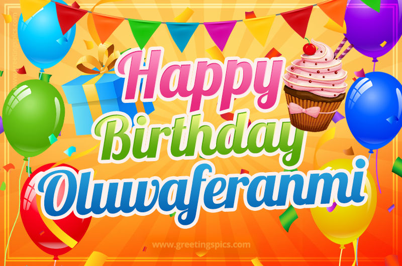 Happy Birthday Oluwaferanmi eCard with gift box and cupcake