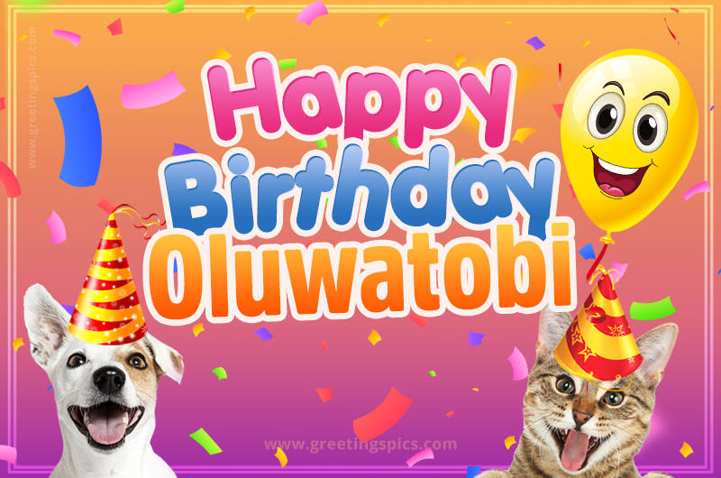 Happy Birthday Oluwatobi Funny Image with cat and dog