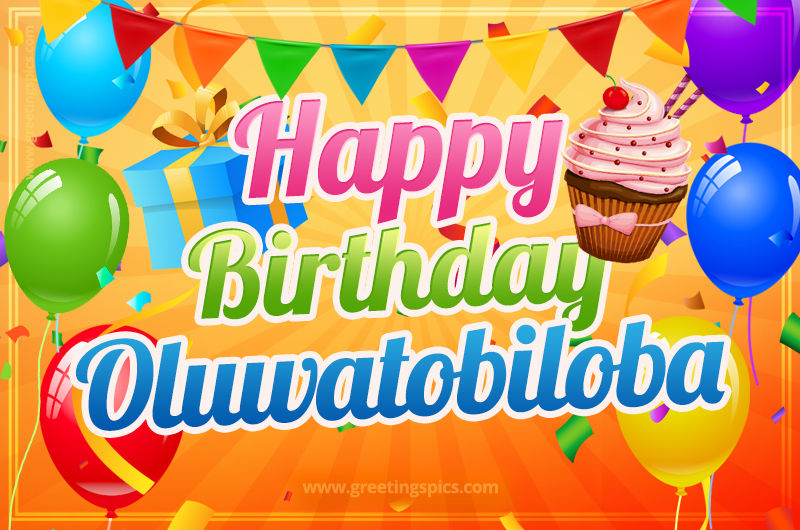 Happy Birthday Oluwatobiloba eCard with gift box and cupcake