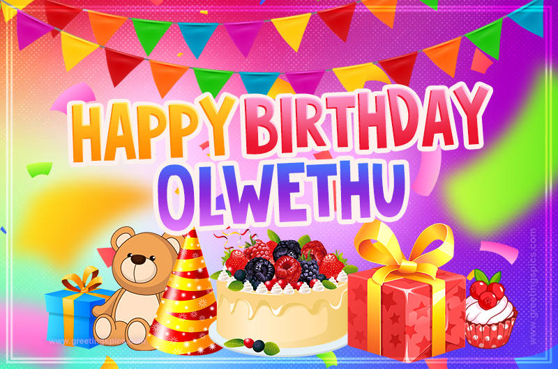 Bright card with Wishes for a Happy Birthday for Olwethu