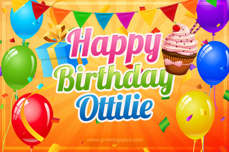 Happy Birthday Ottilie eCard with gift box and cupcake