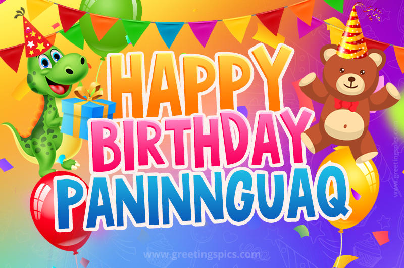 Happy Birthday Paninnguaq Image for a child with cute dinosaur and bear