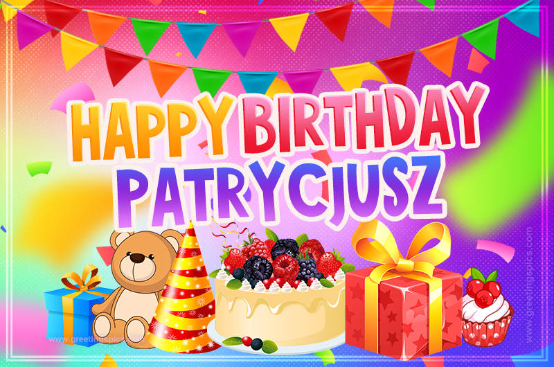 Bright card with Wishes for a Happy Birthday for Patrycjusz