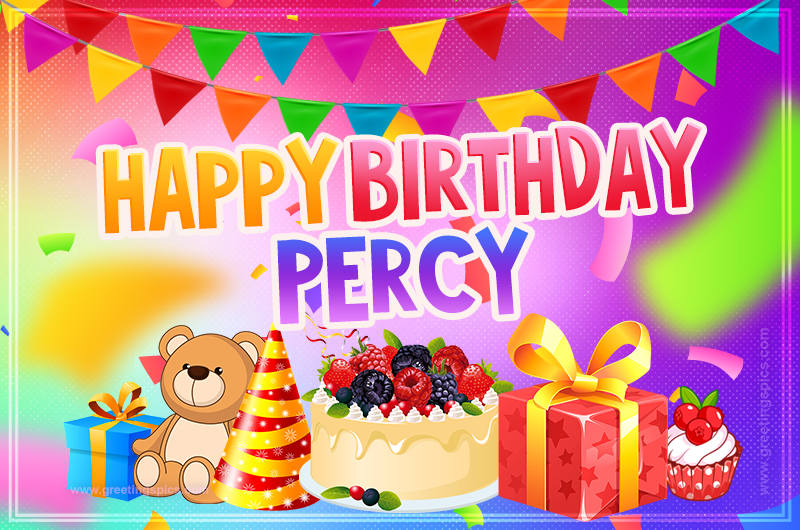 Bright card with Wishes for a Happy Birthday for Percy