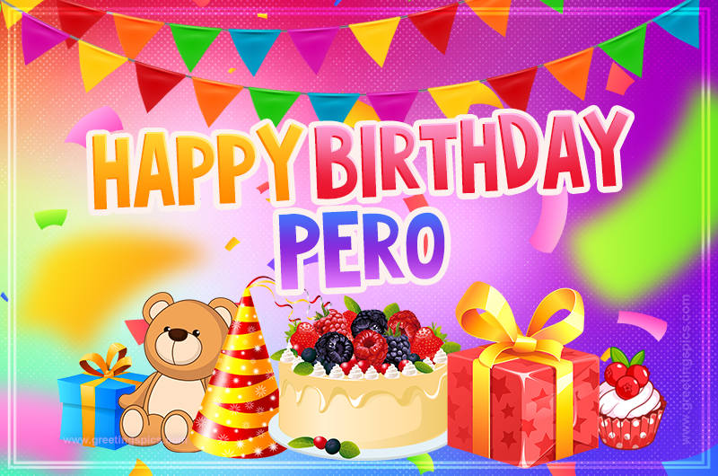 Bright card with Wishes for a Happy Birthday for Pero