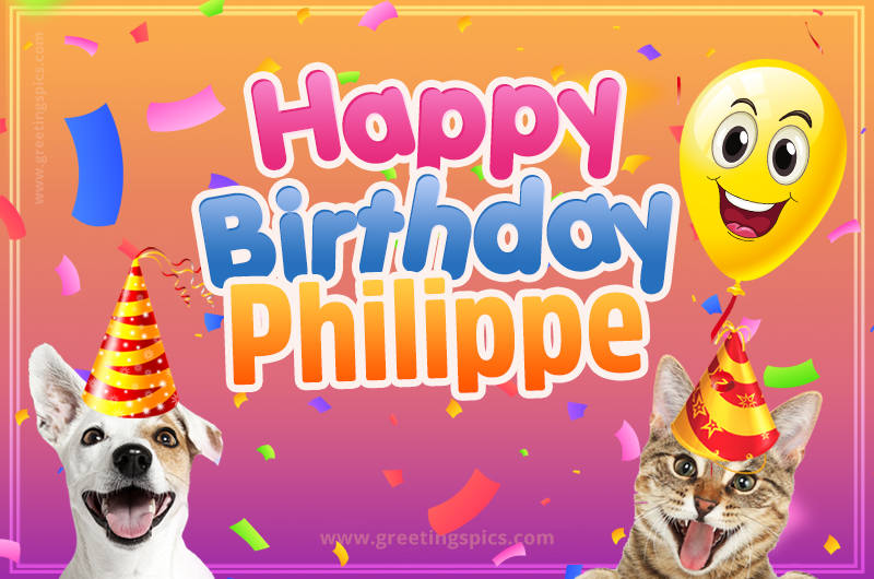 Happy Birthday Philippe Funny Image with cat and dog