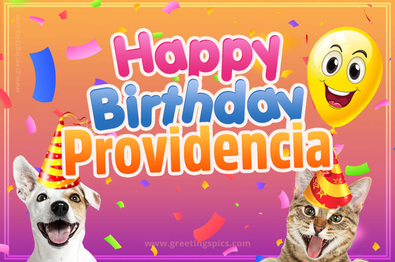 Happy Birthday Providencia Funny Image with cat and dog