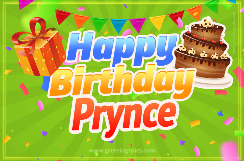 Happy Birthday Prynce picture with flags, chocolate cake and gift box