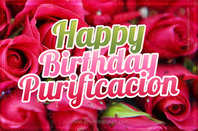 Happy Birthday Purificacion beautiful Image with red roses