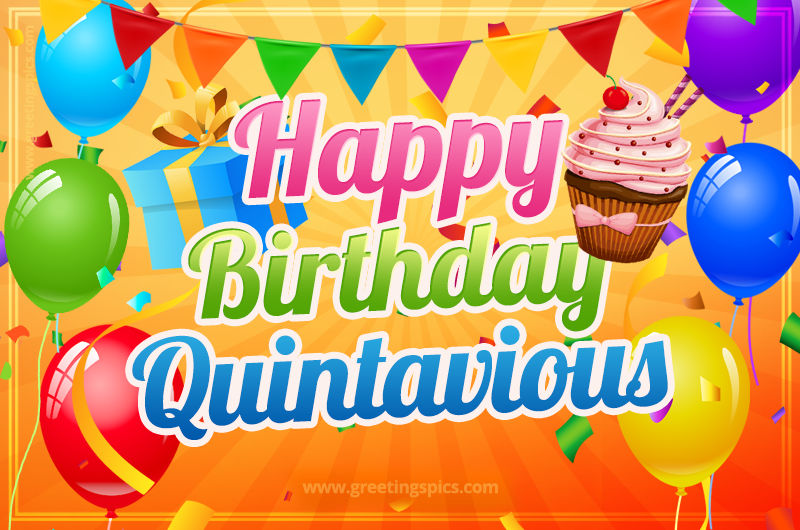 Happy Birthday Quintavious eCard with gift box and cupcake