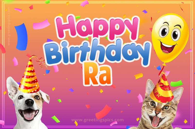 Happy Birthday Ra Funny Image with cat and dog