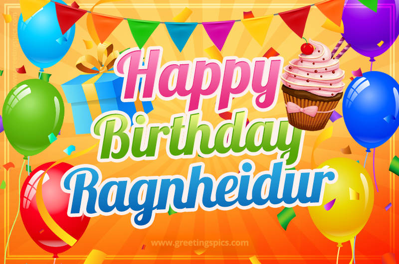 Happy Birthday Ragnheidur eCard with gift box and cupcake