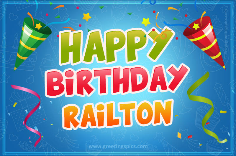 Happy Birthday Railton picture with confetti and party poppers