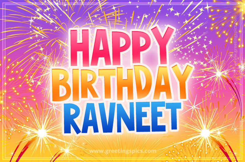 Happy Birthday Ravneet Picture with fireworks