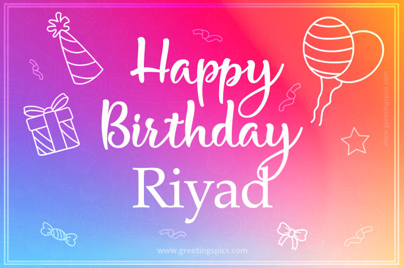 Colorful Happy Birthday Card For Riyad