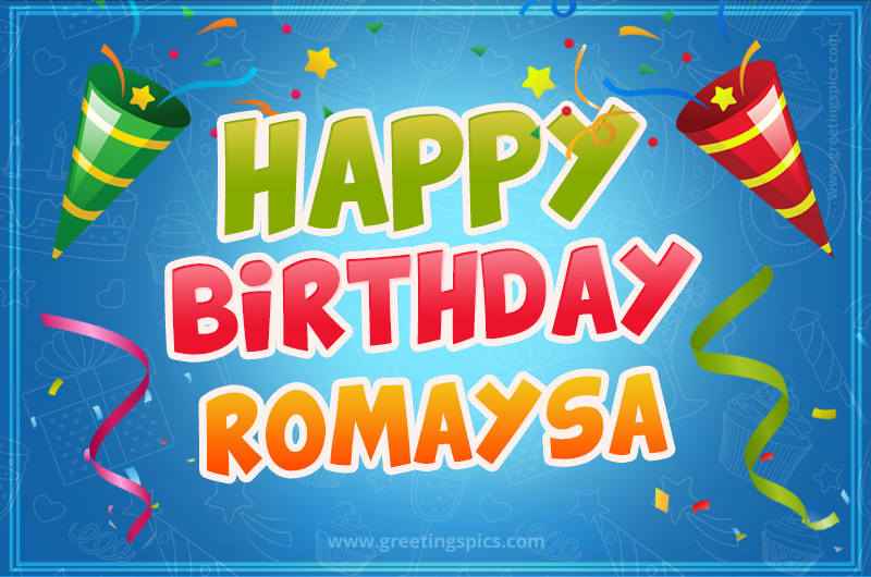 Happy Birthday Romaysa picture with confetti and party poppers