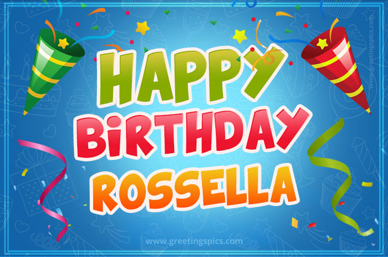 Happy Birthday Rossella picture with confetti and party poppers