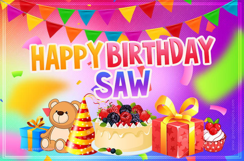 Bright card with Wishes for a Happy Birthday for Saw