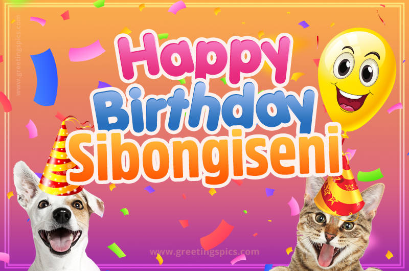 Happy Birthday Sibongiseni Funny Image with cat and dog